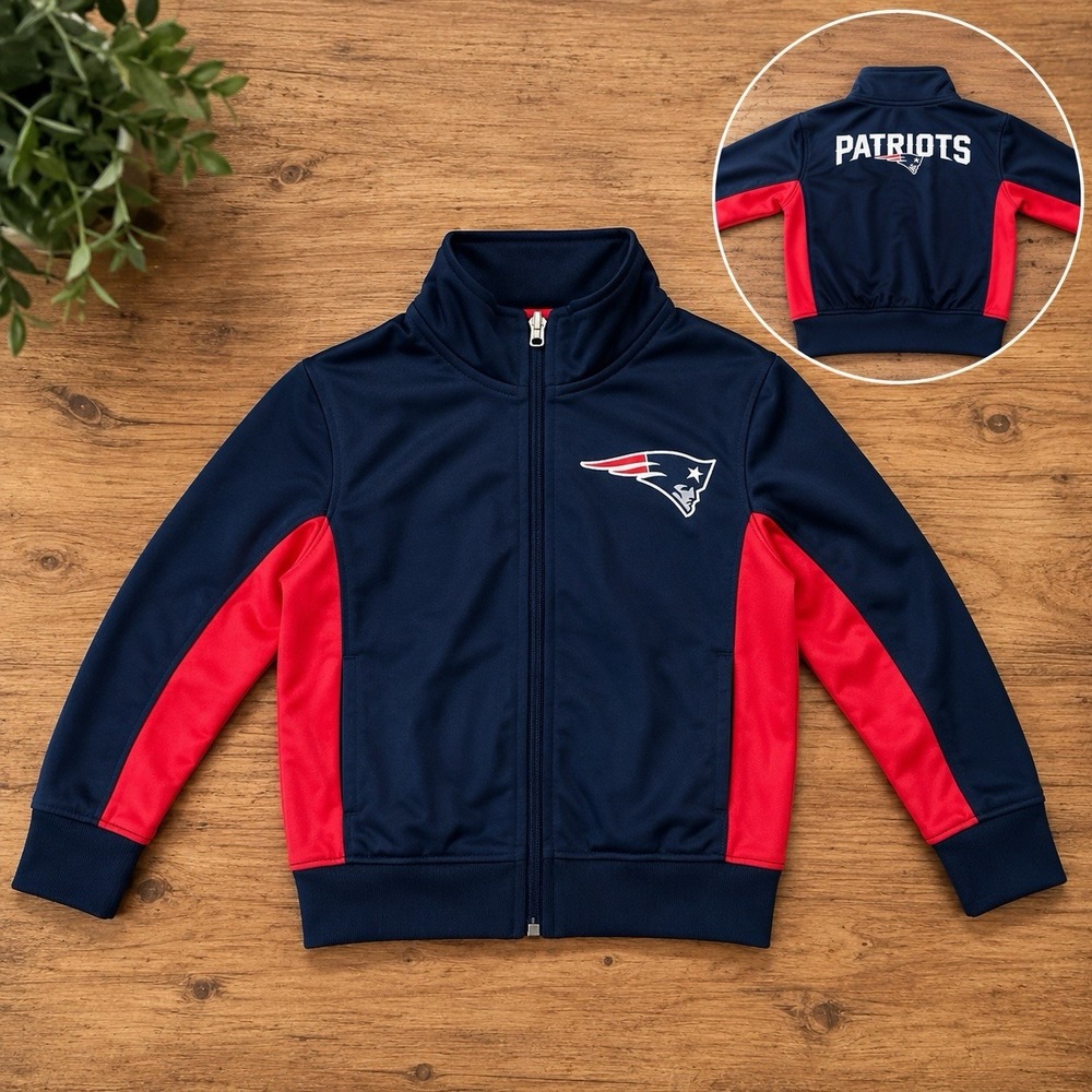 NFL New England Patriots Kids Tracm Jacket Youth Navy Blue Full Zip Small (4)